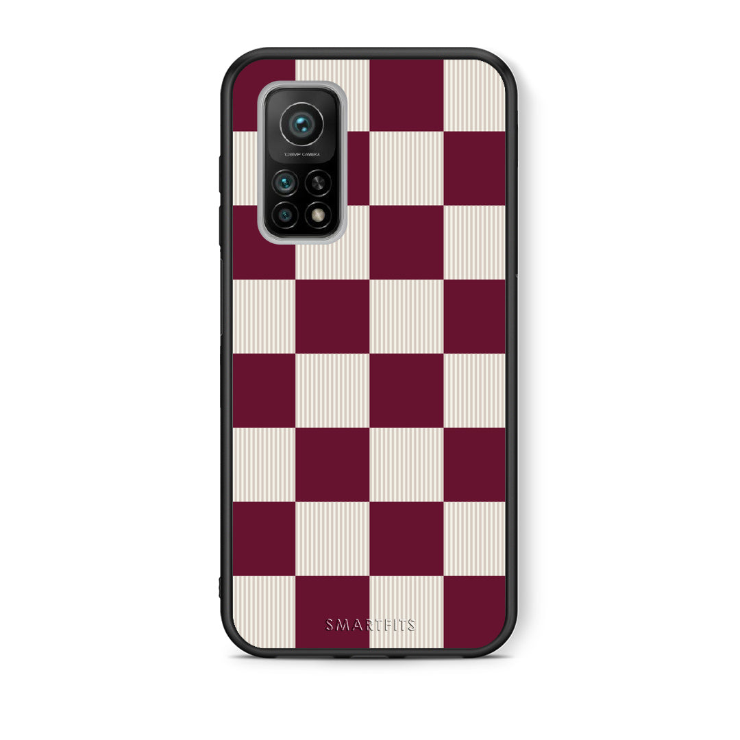 Θήκη Xiaomi Mi 10T / 10T Pro Burgundy and Cream Striped Checks από τη Smartfits με σχέδιο στο πίσω μέρος και μαύρο περίβλημα | Xiaomi Mi 10T / 10T Pro Burgundy and Cream Striped Checks case with colorful back and black bezels