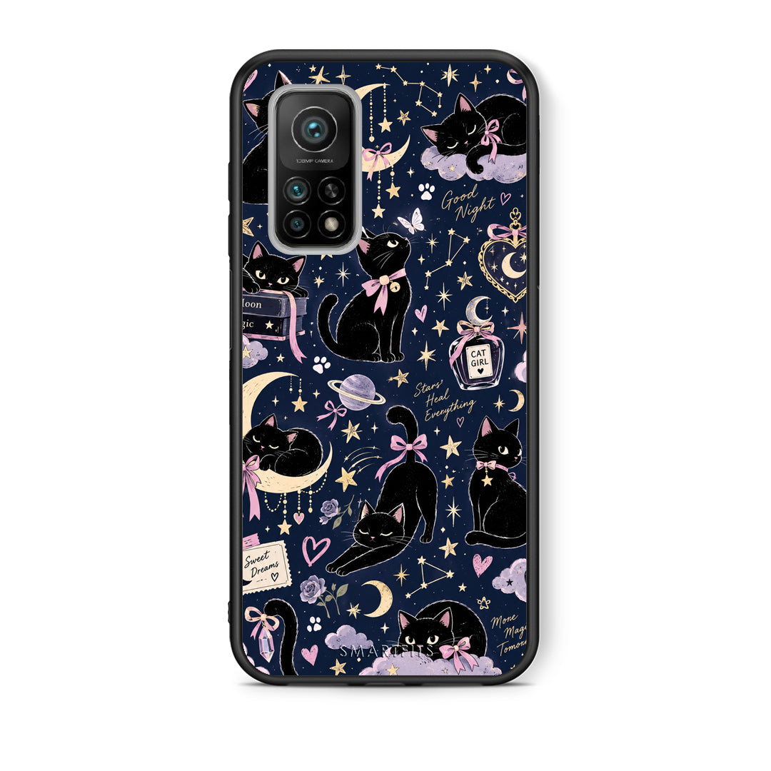 Θήκη Xiaomi Mi 10T / 10T Pro Celestial Black Cats on Navy από τη Smartfits με σχέδιο στο πίσω μέρος και μαύρο περίβλημα | Xiaomi Mi 10T / 10T Pro Celestial Black Cats on Navy case with colorful back and black bezels