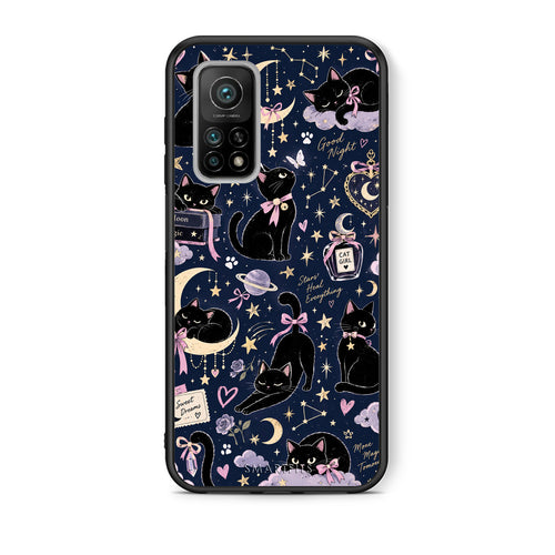 Θήκη Xiaomi Mi 10T / 10T Pro Celestial Black Cats on Navy από τη Smartfits με σχέδιο στο πίσω μέρος και μαύρο περίβλημα | Xiaomi Mi 10T / 10T Pro Celestial Black Cats on Navy case with colorful back and black bezels