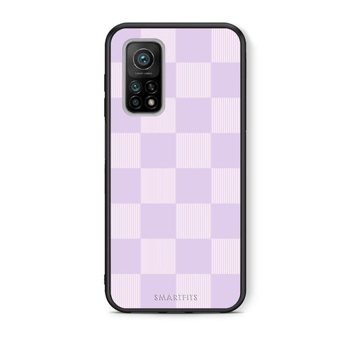 Θήκη Xiaomi Mi 10T / 10T Pro Lilac and Cream Striped Checks από τη Smartfits με σχέδιο στο πίσω μέρος και μαύρο περίβλημα | Xiaomi Mi 10T / 10T Pro Lilac and Cream Striped Checks case with colorful back and black bezels