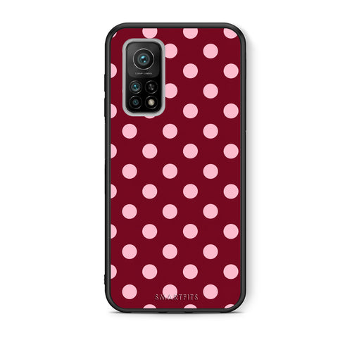 Θήκη Xiaomi Mi 10T / 10T Pro Pink Polka Dots on Burgundy από τη Smartfits με σχέδιο στο πίσω μέρος και μαύρο περίβλημα | Xiaomi Mi 10T / 10T Pro Pink Polka Dots on Burgundy case with colorful back and black bezels