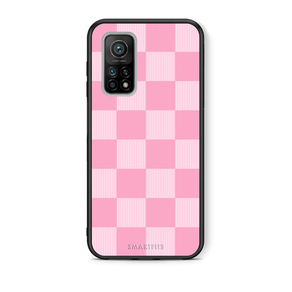 Θήκη Xiaomi Mi 10T / 10T Pro Pink and White Striped Checks από τη Smartfits με σχέδιο στο πίσω μέρος και μαύρο περίβλημα | Xiaomi Mi 10T / 10T Pro Pink and White Striped Checks case with colorful back and black bezels