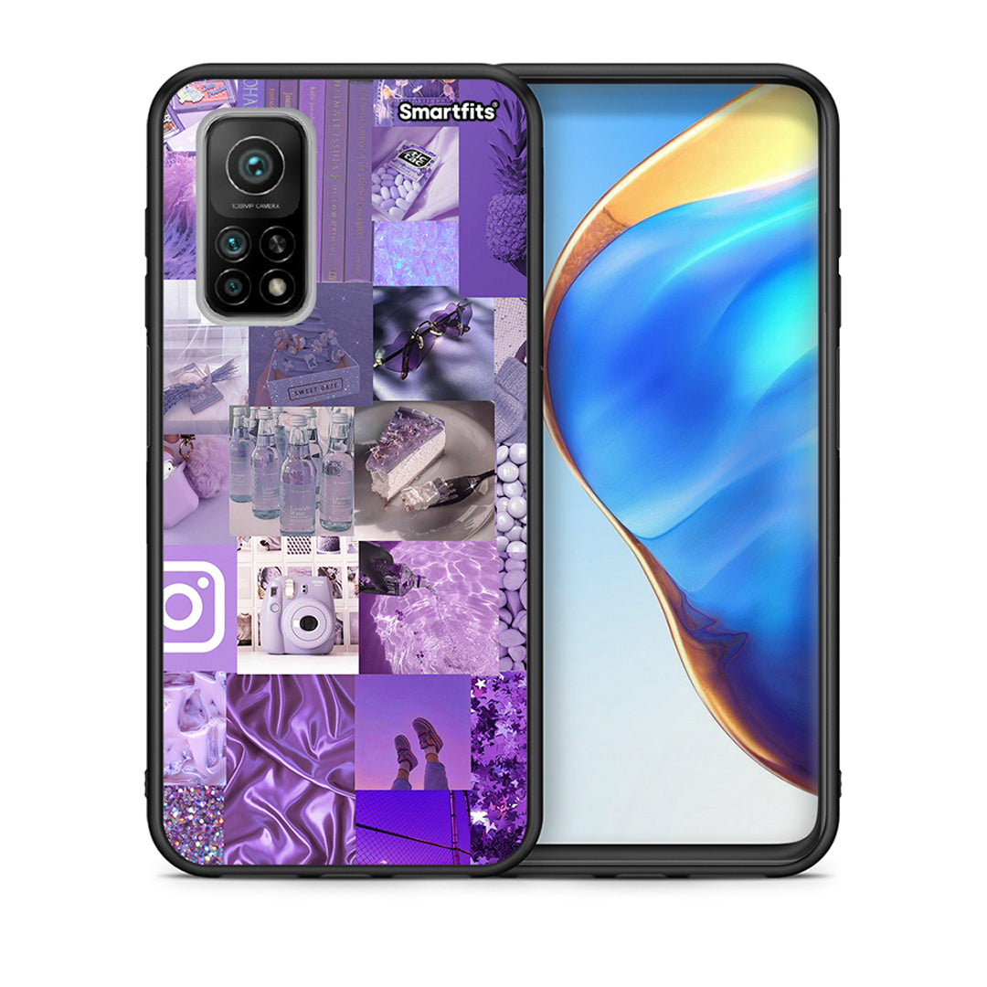 Θήκη Xiaomi Mi 10T/10T Pro Purple Aesthetic Collage από τη Smartfits με σχέδιο στο πίσω μέρος και μαύρο περίβλημα | Xiaomi Mi 10T/10T Pro Purple Aesthetic Collage case with colorful back and black bezels