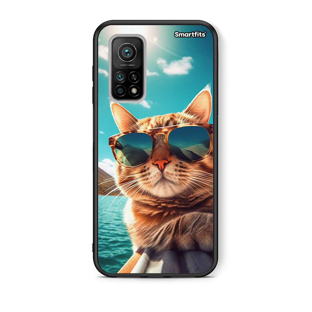 Θήκη Xiaomi Mi 10T/10T Pro Summer Cat από τη Smartfits με σχέδιο στο πίσω μέρος και μαύρο περίβλημα | Xiaomi Mi 10T/10T Pro Summer Cat case with colorful back and black bezels