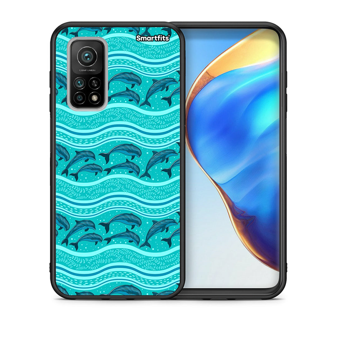 Θήκη Xiaomi Mi 10T/10T Pro Swimming Dolphins από τη Smartfits με σχέδιο στο πίσω μέρος και μαύρο περίβλημα | Xiaomi Mi 10T/10T Pro Swimming Dolphins case with colorful back and black bezels