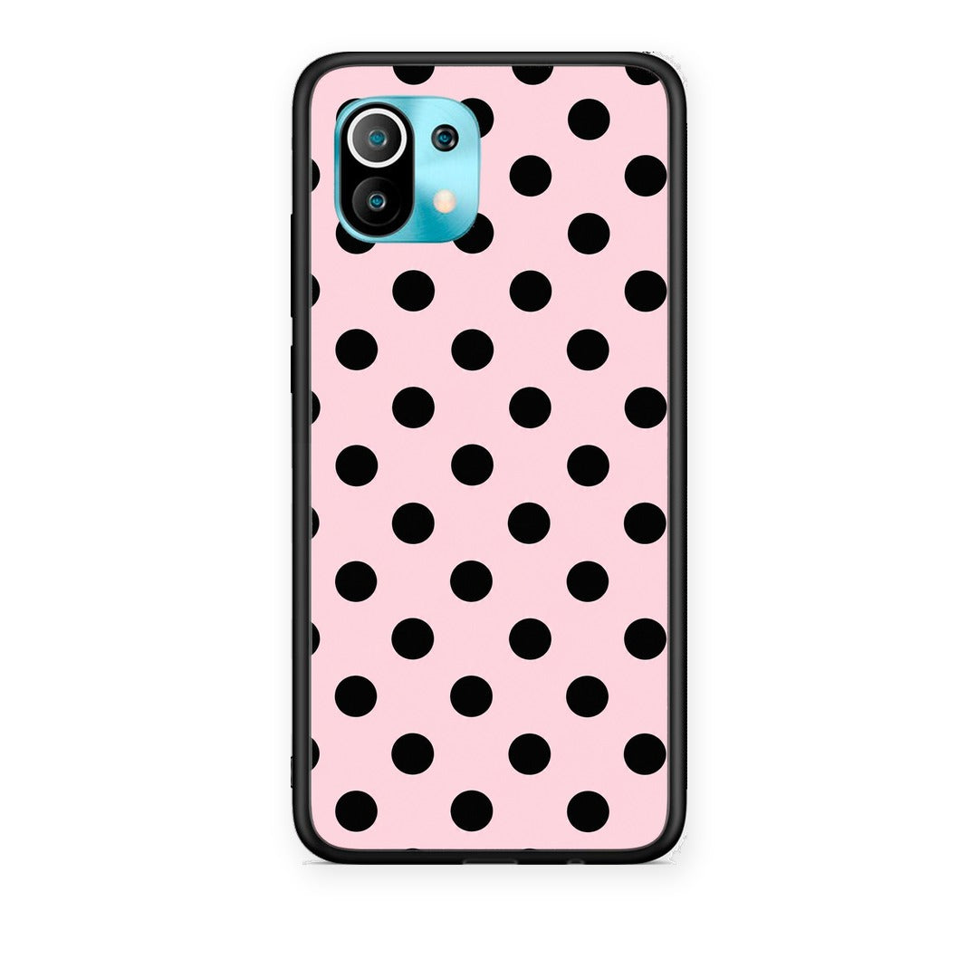Θήκη Xiaomi Mi 11 / 11 Pro Black Polka Dots on Pink από τη Smartfits με σχέδιο στο πίσω μέρος και μαύρο περίβλημα | Xiaomi Mi 11 / 11 Pro Black Polka Dots on Pink case with colorful back and black bezels
