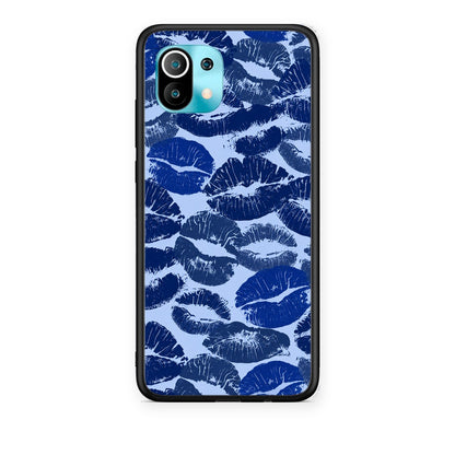 Θήκη Xiaomi Mi 11 / 11 Pro Blue Lipstick Kisses από τη Smartfits με σχέδιο στο πίσω μέρος και μαύρο περίβλημα | Xiaomi Mi 11 / 11 Pro Blue Lipstick Kisses case with colorful back and black bezels