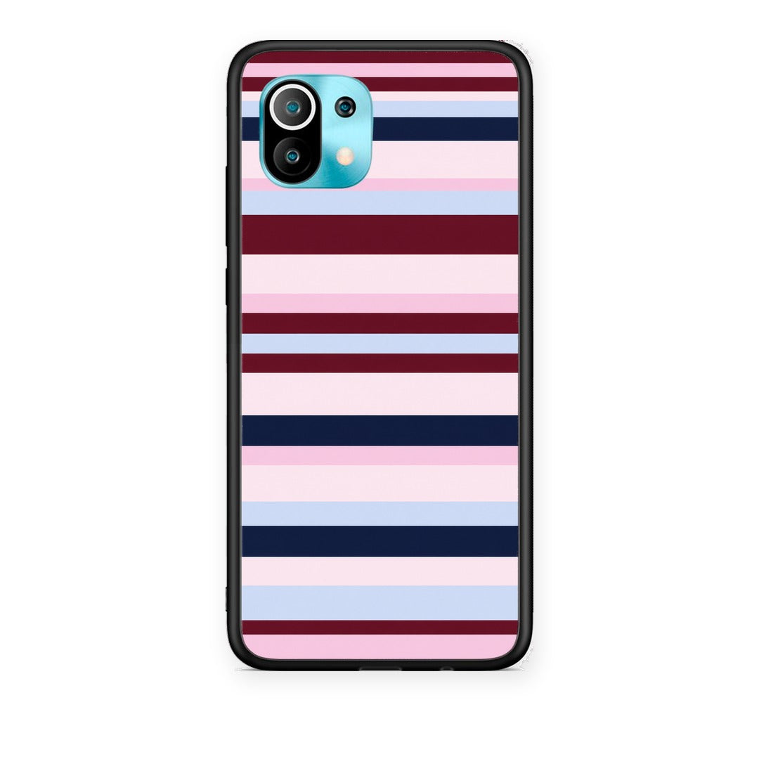 Θήκη Xiaomi Mi 11 / 11 Pro Burgundy Pink and Blue Horizontal Stripes από τη Smartfits με σχέδιο στο πίσω μέρος και μαύρο περίβλημα | Xiaomi Mi 11 / 11 Pro Burgundy Pink and Blue Horizontal Stripes case with colorful back and black bezels