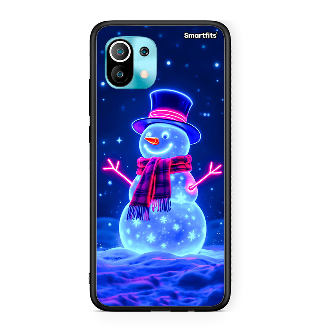 Xiaomi Mi 11 Christmas Neon Snowman θήκη από τη Smartfits με σχέδιο στο πίσω μέρος και μαύρο περίβλημα | Smartphone case with colorful back and black bezels by Smartfits