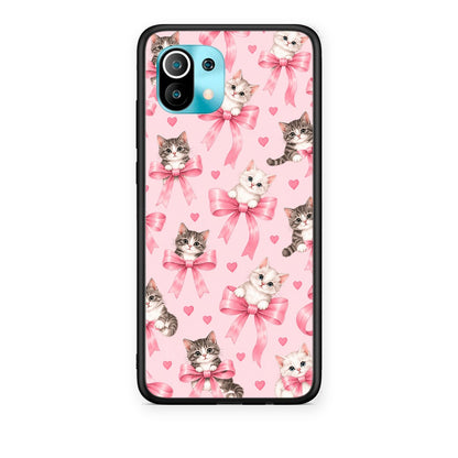 Θήκη Xiaomi Mi 11 / 11 Pro Kittens and Pink Bows on Pink από τη Smartfits με σχέδιο στο πίσω μέρος και μαύρο περίβλημα | Xiaomi Mi 11 / 11 Pro Kittens and Pink Bows on Pink case with colorful back and black bezels