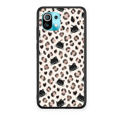 Θήκη Xiaomi Mi 11 / 11 Pro Leopard Spots and Black Cats on Cream από τη Smartfits με σχέδιο στο πίσω μέρος και μαύρο περίβλημα | Xiaomi Mi 11 / 11 Pro Leopard Spots and Black Cats on Cream case with colorful back and black bezels
