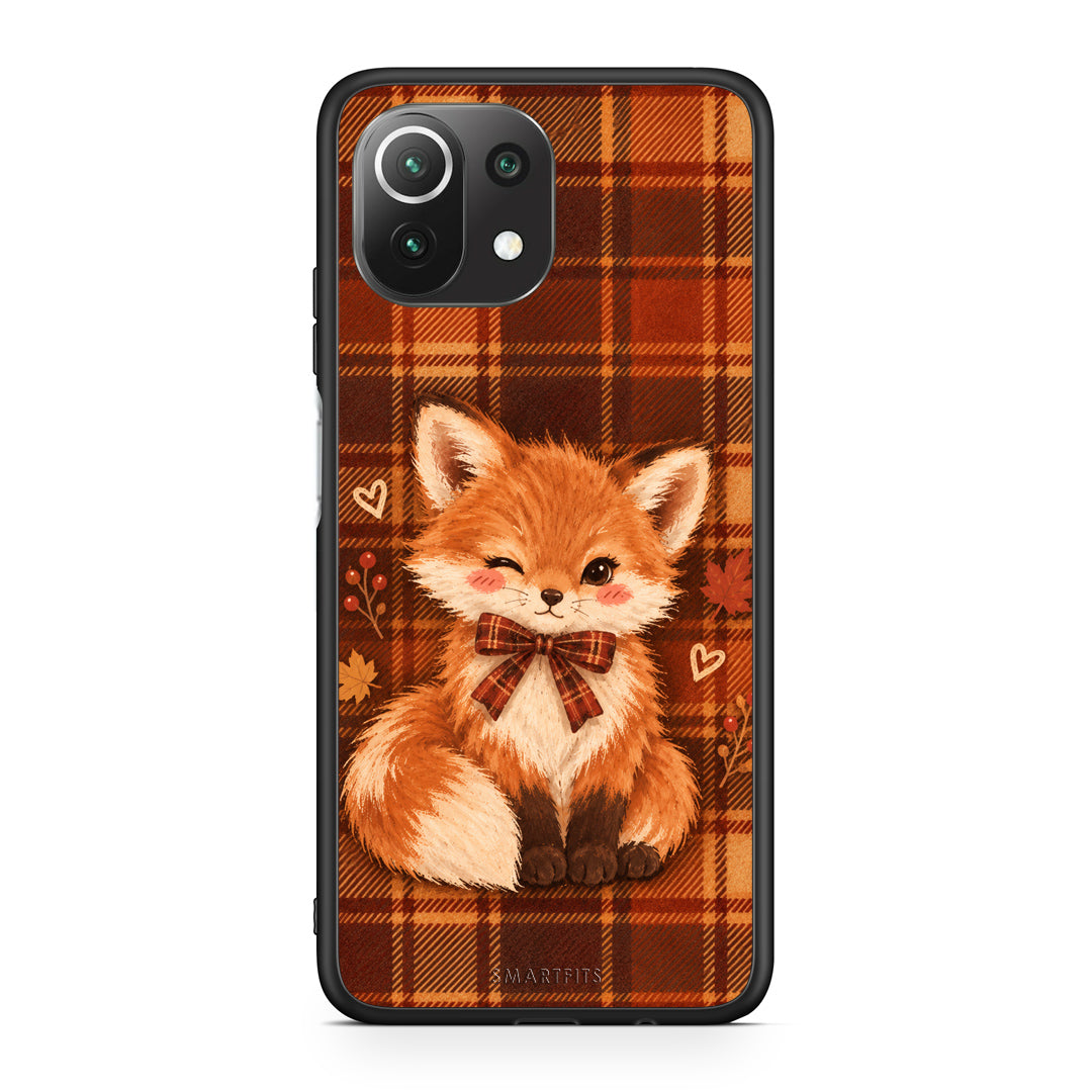 Θήκη Xiaomi 11 Lite 5G NE / Mi 11 Lite Fox on Autumn Tartan από τη Smartfits με σχέδιο στο πίσω μέρος και μαύρο περίβλημα | Xiaomi 11 Lite 5G NE / Mi 11 Lite Fox on Autumn Tartan case with colorful back and black bezels