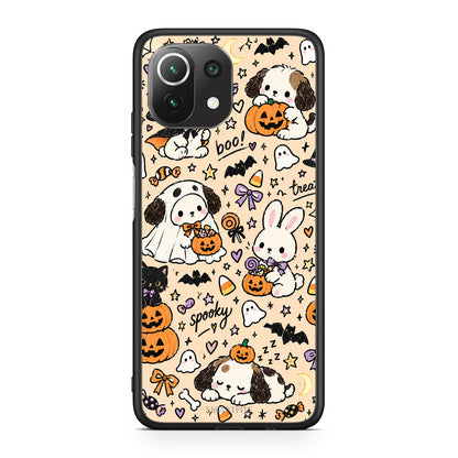 Θήκη Xiaomi 11 Lite 5G NE / Mi 11 Lite Halloween Puppies and Friends on Cream από τη Smartfits με σχέδιο στο πίσω μέρος και μαύρο περίβλημα | Xiaomi 11 Lite 5G NE / Mi 11 Lite Halloween Puppies and Friends on Cream case with colorful back and black bezels