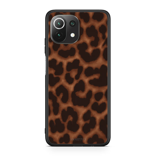 Θήκη Xiaomi 11 Lite 5G NE / Mi 11 Lite Leopard Print Dark Brown από τη Smartfits με σχέδιο στο πίσω μέρος και μαύρο περίβλημα | Xiaomi 11 Lite 5G NE / Mi 11 Lite Leopard Print Dark Brown case with colorful back and black bezels