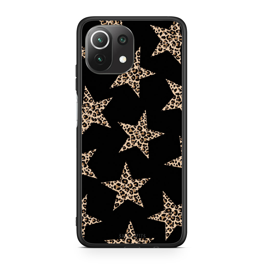 Θήκη Xiaomi 11 Lite 5G NE / Mi 11 Lite Leopard Stars on Black από τη Smartfits με σχέδιο στο πίσω μέρος και μαύρο περίβλημα | Xiaomi 11 Lite 5G NE / Mi 11 Lite Leopard Stars on Black case with colorful back and black bezels