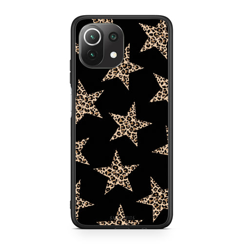 Θήκη Xiaomi 11 Lite 5G NE / Mi 11 Lite Leopard Stars on Black από τη Smartfits με σχέδιο στο πίσω μέρος και μαύρο περίβλημα | Xiaomi 11 Lite 5G NE / Mi 11 Lite Leopard Stars on Black case with colorful back and black bezels