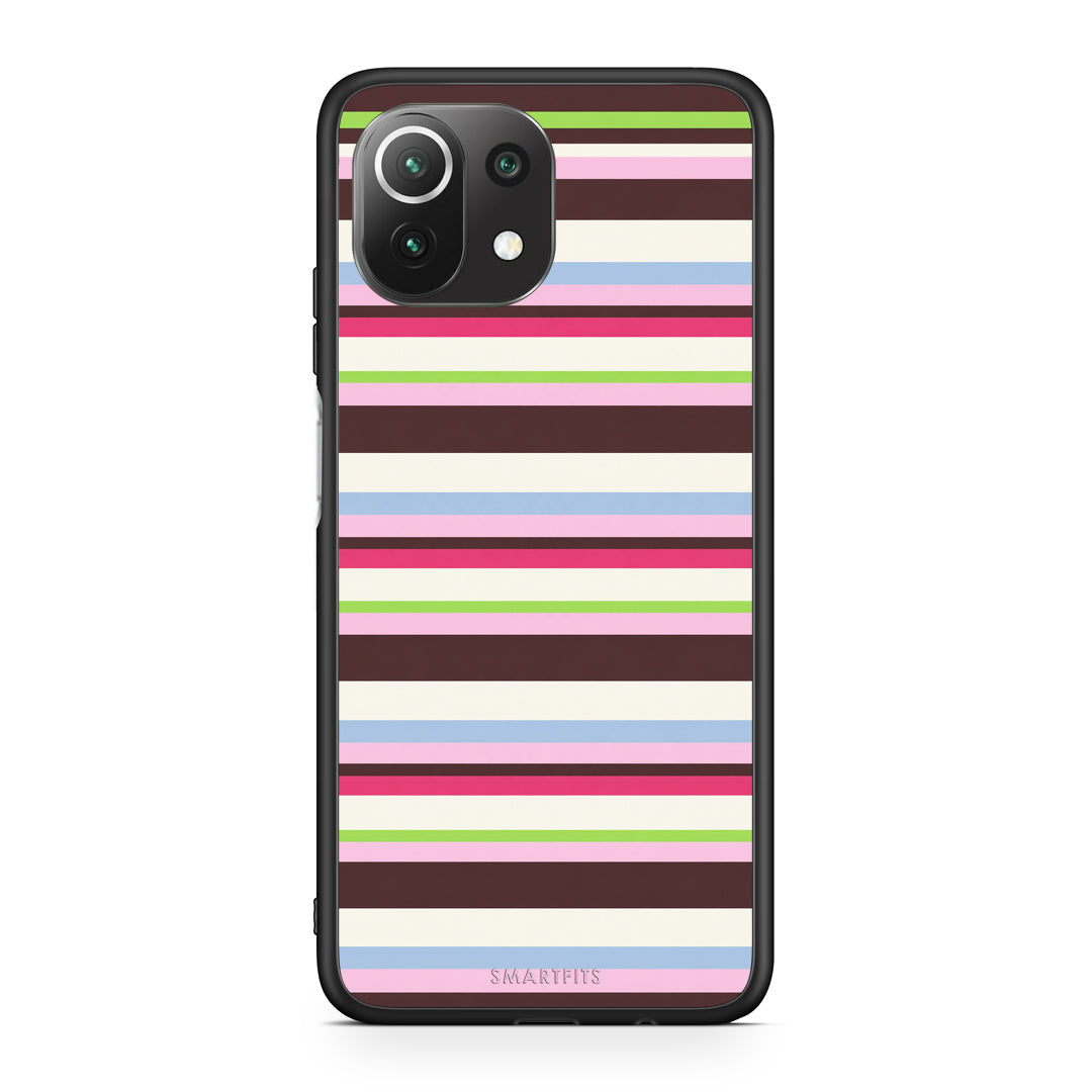 Θήκη Xiaomi 11 Lite 5G NE / Mi 11 Lite Multicolour Horizontal Stripes από τη Smartfits με σχέδιο στο πίσω μέρος και μαύρο περίβλημα | Xiaomi 11 Lite 5G NE / Mi 11 Lite Multicolour Horizontal Stripes case with colorful back and black bezels