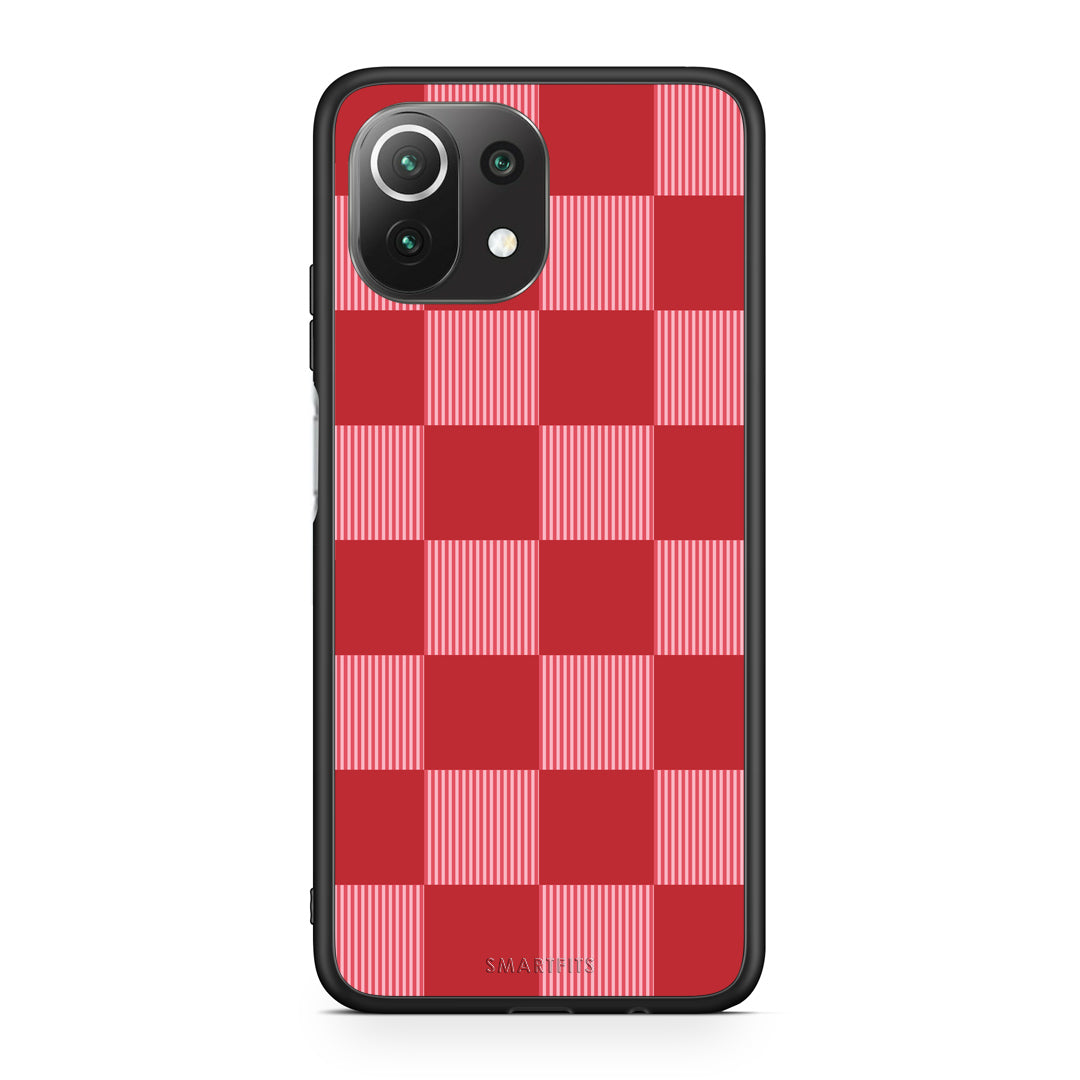 Θήκη Xiaomi 11 Lite 5G NE / Mi 11 Lite Red and Pink Striped Checks από τη Smartfits με σχέδιο στο πίσω μέρος και μαύρο περίβλημα | Xiaomi 11 Lite 5G NE / Mi 11 Lite Red and Pink Striped Checks case with colorful back and black bezels