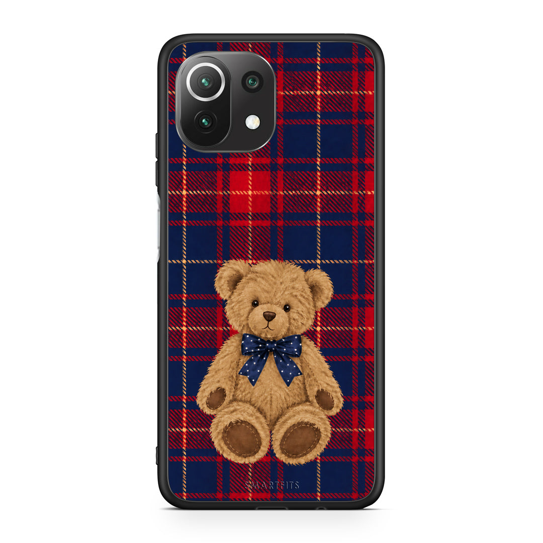 Θήκη Xiaomi 11 Lite 5G NE / Mi 11 Lite Teddy Bear on Red and Navy Tartan από τη Smartfits με σχέδιο στο πίσω μέρος και μαύρο περίβλημα | Xiaomi 11 Lite 5G NE / Mi 11 Lite Teddy Bear on Red and Navy Tartan case with colorful back and black bezels