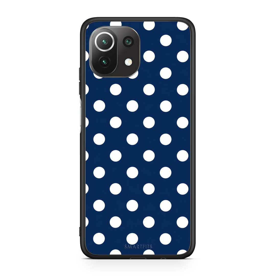 Θήκη Xiaomi 11 Lite 5G NE / Mi 11 Lite White Large Polka Dots on Navy από τη Smartfits με σχέδιο στο πίσω μέρος και μαύρο περίβλημα | Xiaomi 11 Lite 5G NE / Mi 11 Lite White Large Polka Dots on Navy case with colorful back and black bezels