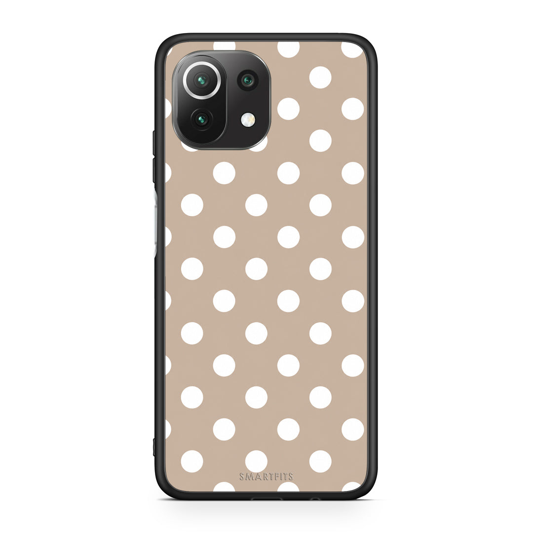 Θήκη Xiaomi 11 Lite 5G NE / Mi 11 Lite White Polka Dots on Taupe από τη Smartfits με σχέδιο στο πίσω μέρος και μαύρο περίβλημα | Xiaomi 11 Lite 5G NE / Mi 11 Lite White Polka Dots on Taupe case with colorful back and black bezels