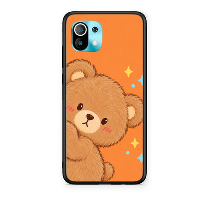 Θήκη Xiaomi Mi 11 / 11 Pro Peekaboo Teddy on Orange από τη Smartfits με σχέδιο στο πίσω μέρος και μαύρο περίβλημα | Xiaomi Mi 11 / 11 Pro Peekaboo Teddy on Orange case with colorful back and black bezels