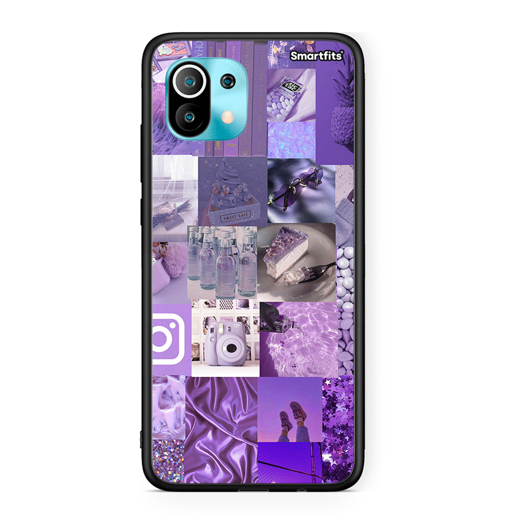 Xiaomi Mi 11 Purple Aesthetic Collage θήκη από τη Smartfits με σχέδιο στο πίσω μέρος και μαύρο περίβλημα | Smartphone case with colorful back and black bezels by Smartfits