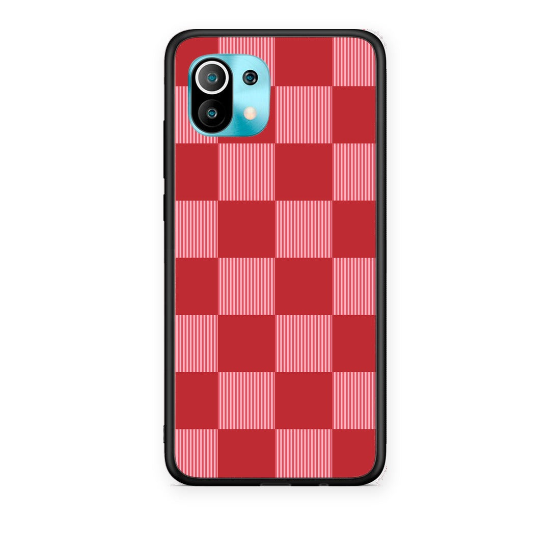 Θήκη Xiaomi Mi 11 / 11 Pro Red and Pink Striped Checks από τη Smartfits με σχέδιο στο πίσω μέρος και μαύρο περίβλημα | Xiaomi Mi 11 / 11 Pro Red and Pink Striped Checks case with colorful back and black bezels