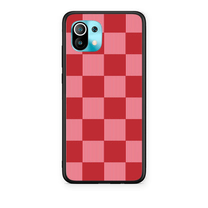 Θήκη Xiaomi Mi 11 / 11 Pro Red and Pink Striped Checks από τη Smartfits με σχέδιο στο πίσω μέρος και μαύρο περίβλημα | Xiaomi Mi 11 / 11 Pro Red and Pink Striped Checks case with colorful back and black bezels