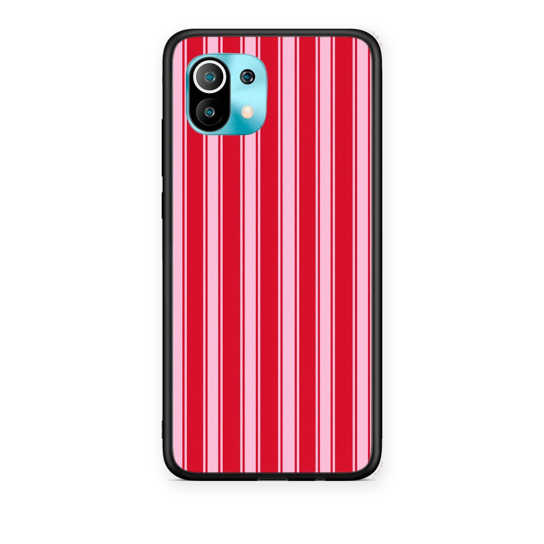 Θήκη Xiaomi Mi 11 / 11 Pro Red and Pink Vertical Pinstripes από τη Smartfits με σχέδιο στο πίσω μέρος και μαύρο περίβλημα | Xiaomi Mi 11 / 11 Pro Red and Pink Vertical Pinstripes case with colorful back and black bezels