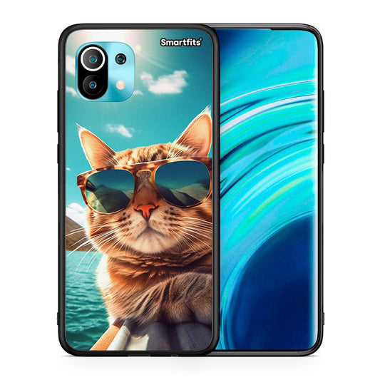 Θήκη Xiaomi Mi 11 Summer Cat από τη Smartfits με σχέδιο στο πίσω μέρος και μαύρο περίβλημα | Xiaomi Mi 11 Summer Cat case with colorful back and black bezels