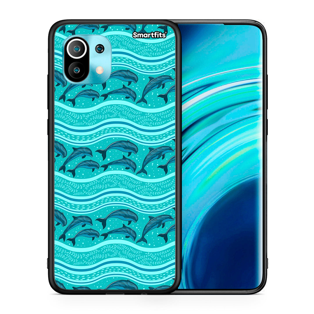 Θήκη Xiaomi Mi 11 Swimming Dolphins από τη Smartfits με σχέδιο στο πίσω μέρος και μαύρο περίβλημα | Xiaomi Mi 11 Swimming Dolphins case with colorful back and black bezels