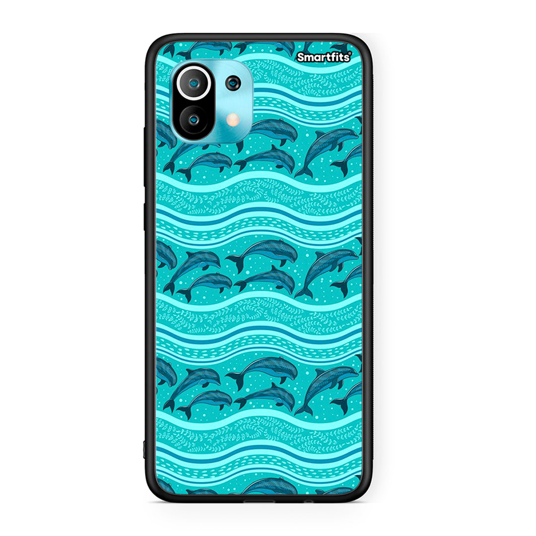 Xiaomi Mi 11 Swimming Dolphins θήκη από τη Smartfits με σχέδιο στο πίσω μέρος και μαύρο περίβλημα | Smartphone case with colorful back and black bezels by Smartfits