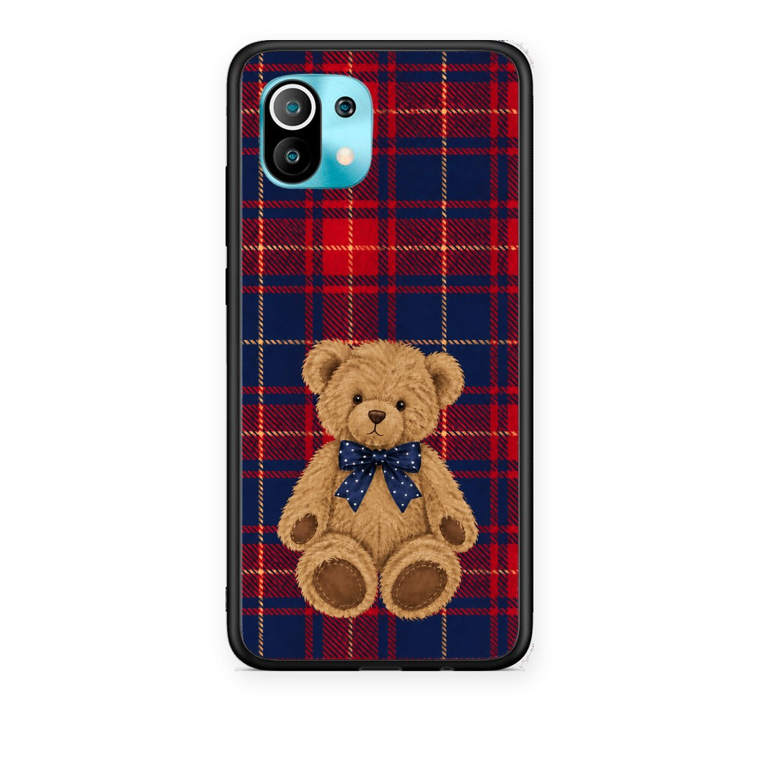 Θήκη Xiaomi Mi 11 / 11 Pro Teddy Bear on Red and Navy Tartan από τη Smartfits με σχέδιο στο πίσω μέρος και μαύρο περίβλημα | Xiaomi Mi 11 / 11 Pro Teddy Bear on Red and Navy Tartan case with colorful back and black bezels