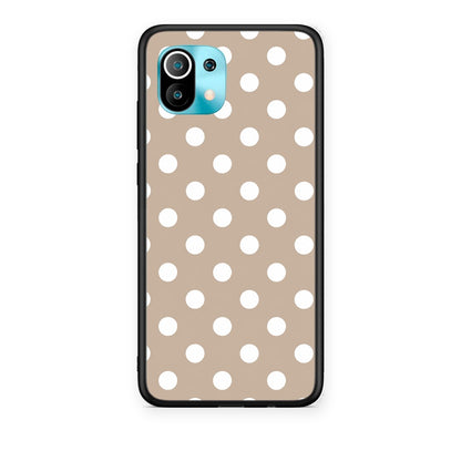 Θήκη Xiaomi Mi 11 / 11 Pro White Polka Dots on Taupe από τη Smartfits με σχέδιο στο πίσω μέρος και μαύρο περίβλημα | Xiaomi Mi 11 / 11 Pro White Polka Dots on Taupe case with colorful back and black bezels