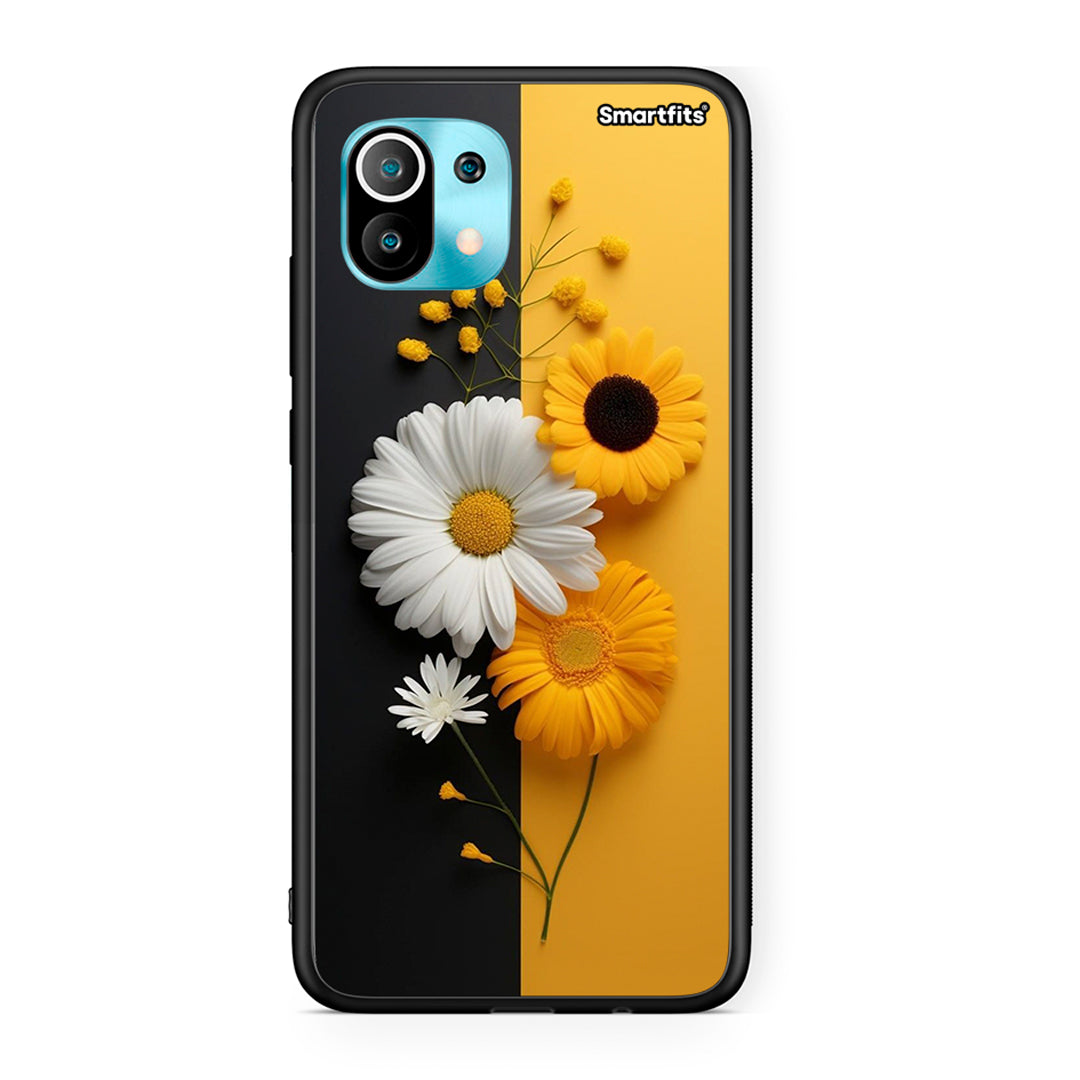 Xiaomi Mi 11 Yellow Daisies θήκη από τη Smartfits με σχέδιο στο πίσω μέρος και μαύρο περίβλημα | Smartphone case with colorful back and black bezels by Smartfits