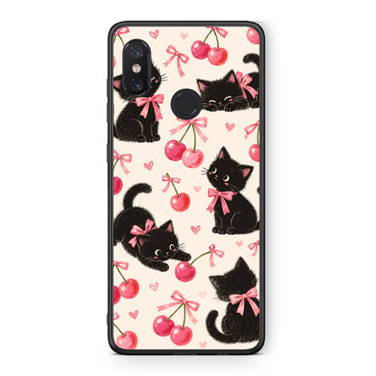 Θήκη Xiaomi Mi 8 Black Kittens and Cherries on Cream από τη Smartfits με σχέδιο στο πίσω μέρος και μαύρο περίβλημα | Xiaomi Mi 8 Black Kittens and Cherries on Cream case with colorful back and black bezels