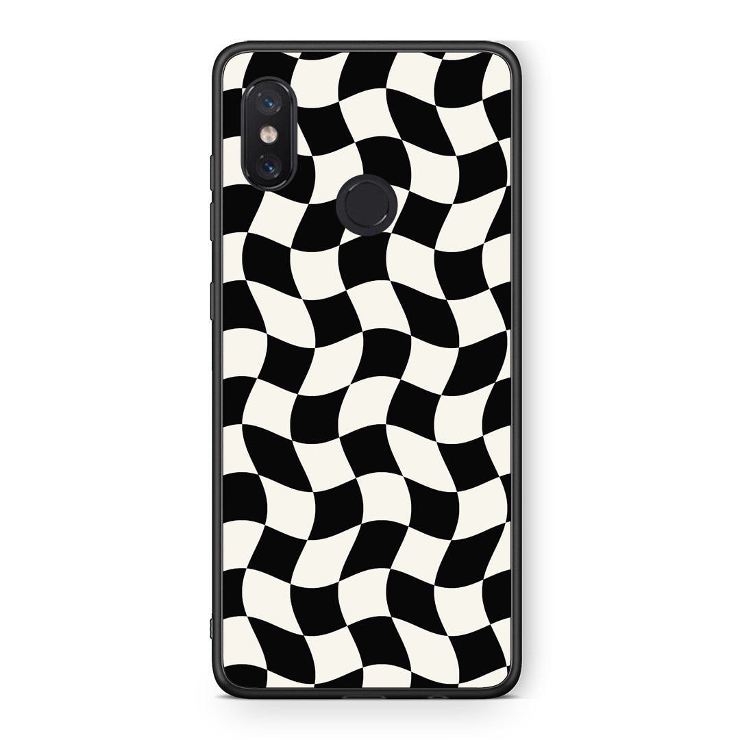Θήκη Xiaomi Mi 8 Black and Cream Wavy Checkerboard από τη Smartfits με σχέδιο στο πίσω μέρος και μαύρο περίβλημα | Xiaomi Mi 8 Black and Cream Wavy Checkerboard case with colorful back and black bezels