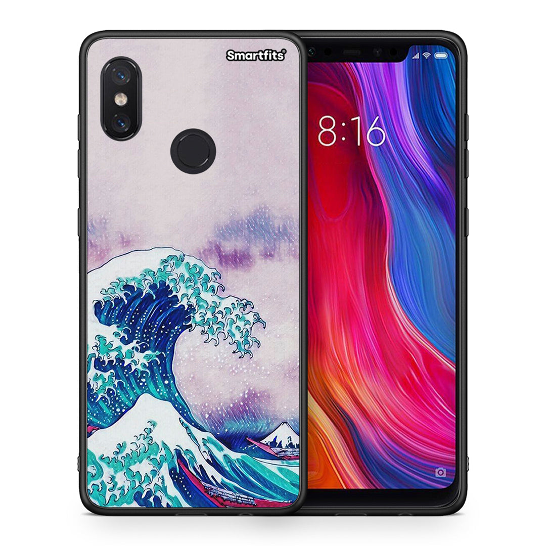 Θήκη Xiaomi Mi 8 Blue Waves από τη Smartfits με σχέδιο στο πίσω μέρος και μαύρο περίβλημα | Xiaomi Mi 8 Blue Waves case with colorful back and black bezels