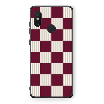 Θήκη Xiaomi Mi 8 Burgundy and Cream Striped Checks από τη Smartfits με σχέδιο στο πίσω μέρος και μαύρο περίβλημα | Xiaomi Mi 8 Burgundy and Cream Striped Checks case with colorful back and black bezels