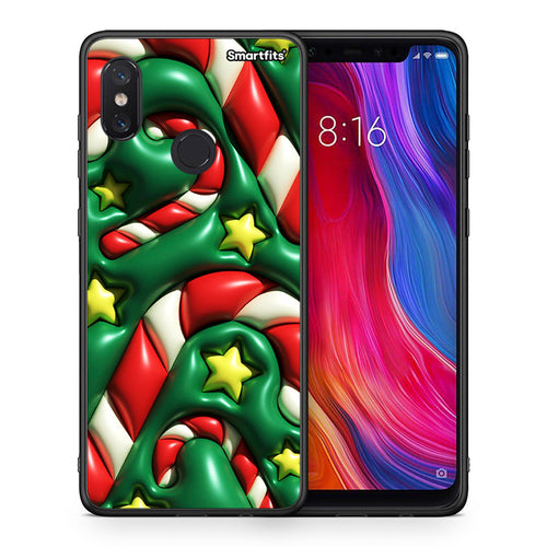 Θήκη Xiaomi Mi 8 Christmas Bubbles από τη Smartfits με σχέδιο στο πίσω μέρος και μαύρο περίβλημα | Xiaomi Mi 8 Christmas Bubbles case with colorful back and black bezels