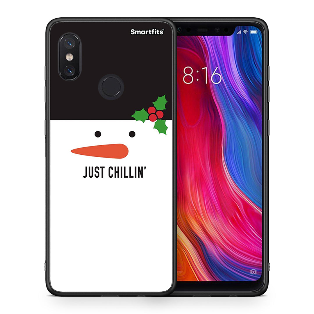 Θήκη Xiaomi Mi 8 Christmas Chillin από τη Smartfits με σχέδιο στο πίσω μέρος και μαύρο περίβλημα | Xiaomi Mi 8 Christmas Chillin case with colorful back and black bezels