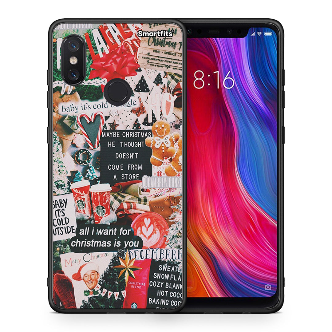 Θήκη Xiaomi Mi 8 Christmas Happiness από τη Smartfits με σχέδιο στο πίσω μέρος και μαύρο περίβλημα | Xiaomi Mi 8 Christmas Happiness case with colorful back and black bezels