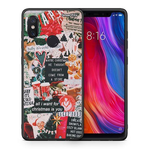 Θήκη Xiaomi Mi 8 Christmas Happiness από τη Smartfits με σχέδιο στο πίσω μέρος και μαύρο περίβλημα | Xiaomi Mi 8 Christmas Happiness case with colorful back and black bezels