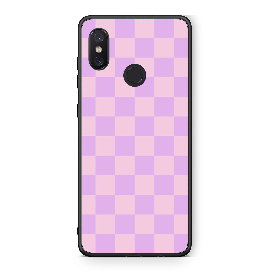 Θήκη Xiaomi Mi 8 Lavender and Pink Checkerboard από τη Smartfits με σχέδιο στο πίσω μέρος και μαύρο περίβλημα | Xiaomi Mi 8 Lavender and Pink Checkerboard case with colorful back and black bezels
