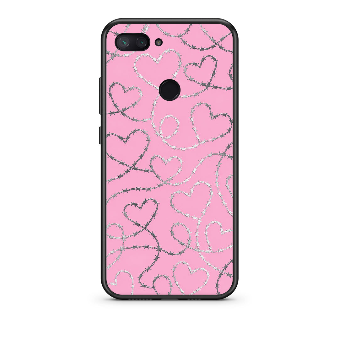 Θήκη Xiaomi Mi 8 Lite Barbed Wire Hearts on Pink από τη Smartfits με σχέδιο στο πίσω μέρος και μαύρο περίβλημα | Xiaomi Mi 8 Lite Barbed Wire Hearts on Pink case with colorful back and black bezels