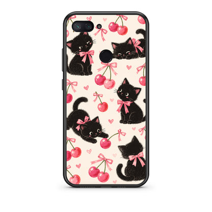 Θήκη Xiaomi Mi 8 Lite Black Kittens and Cherries on Cream από τη Smartfits με σχέδιο στο πίσω μέρος και μαύρο περίβλημα | Xiaomi Mi 8 Lite Black Kittens and Cherries on Cream case with colorful back and black bezels
