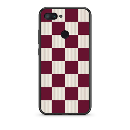 Θήκη Xiaomi Mi 8 Lite Burgundy and Cream Striped Checks από τη Smartfits με σχέδιο στο πίσω μέρος και μαύρο περίβλημα | Xiaomi Mi 8 Lite Burgundy and Cream Striped Checks case with colorful back and black bezels