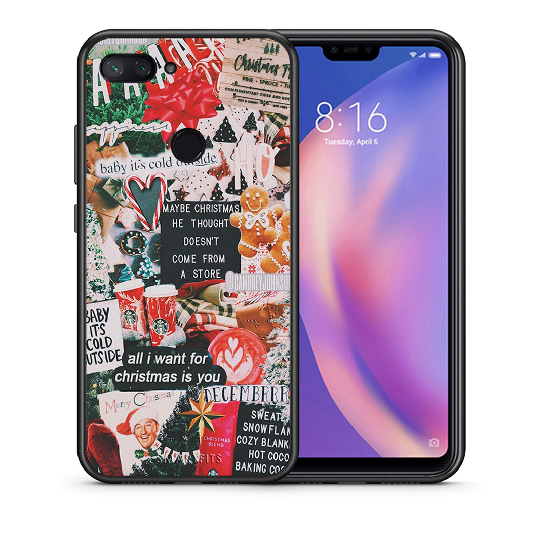 Θήκη Xiaomi Mi 8 Lite Christmas Happiness από τη Smartfits με σχέδιο στο πίσω μέρος και μαύρο περίβλημα | Xiaomi Mi 8 Lite Christmas Happiness case with colorful back and black bezels