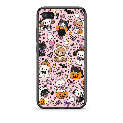 Θήκη Xiaomi Mi 8 Lite Halloween Cute Animals on Pink από τη Smartfits με σχέδιο στο πίσω μέρος και μαύρο περίβλημα | Xiaomi Mi 8 Lite Halloween Cute Animals on Pink case with colorful back and black bezels